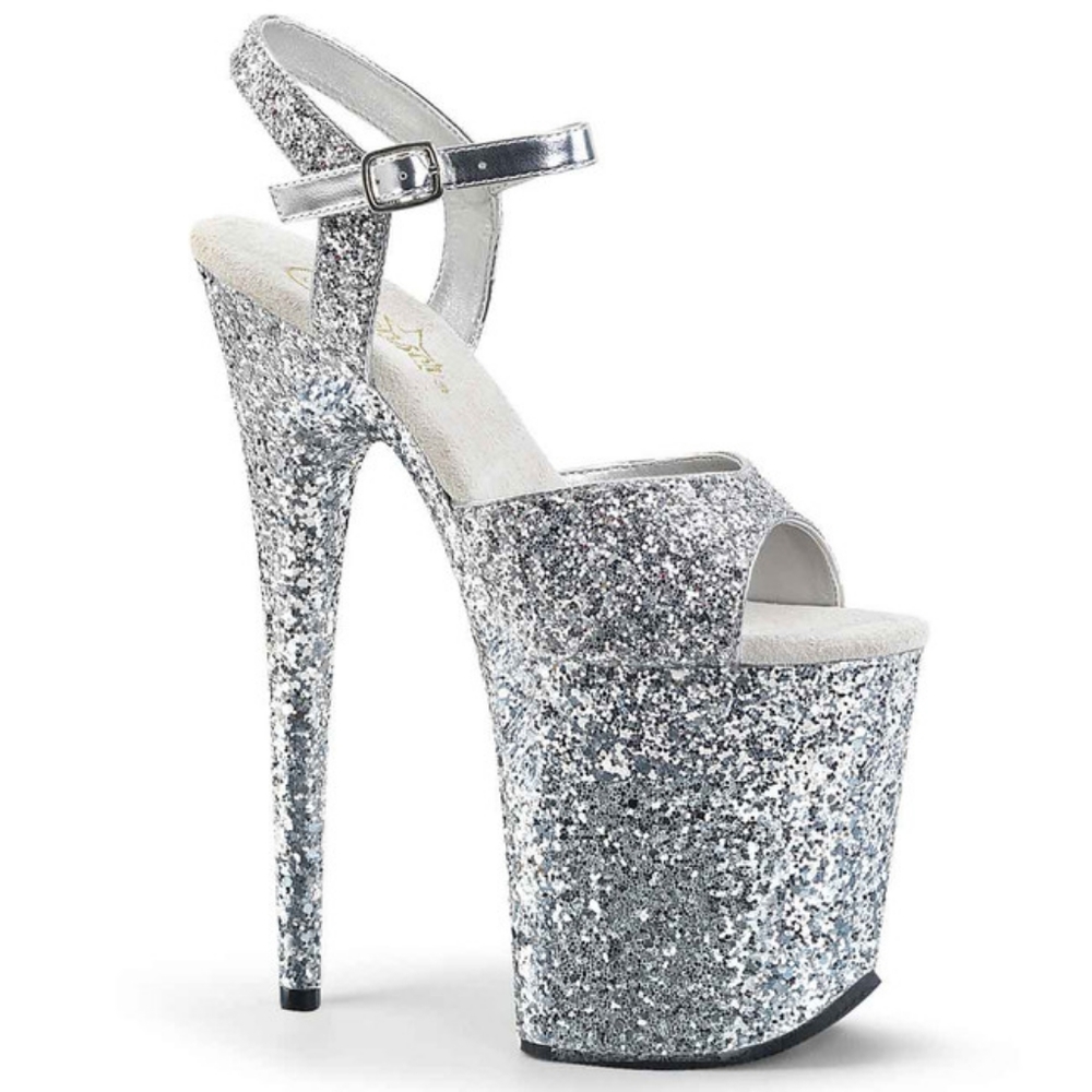 Pleaser Silver Glitter Platform Heels